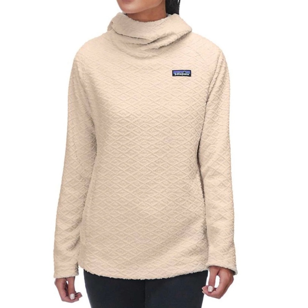 PATAGONIA (Small) Diamond Capra Fleece Pullover Hoody Sweater in Pelican White